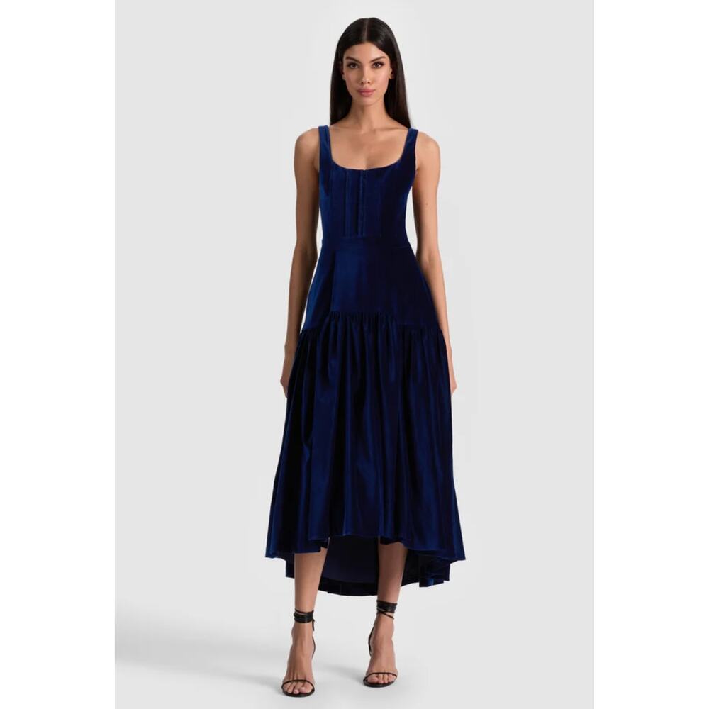 Alice + Olivia DIANA VELVET STRUCTURED MIDI DRESS